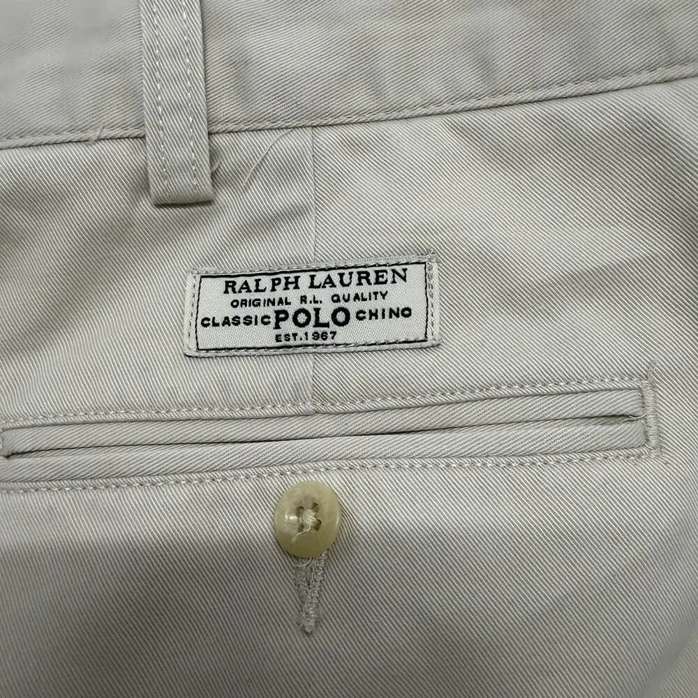 Vintage Polo Ralph Lauren Andrew Pants 40x30 Khaki Pleated Cotton Chino Trousers